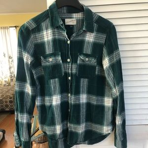 Green and white flannel shirt